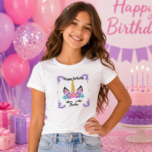 Personalisiertes Happy Birthday Einhorn Mädchen T- T-Shirt