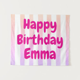 Personalisiertes Happy Birthday gestreiftes benutz Wandteppich