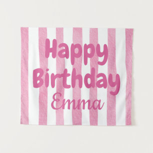 Personalisiertes Happy Birthday gestreiftes benutz Wandteppich