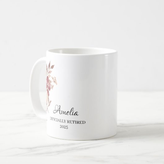 Personalisiertes Happy Retirement-Geschenk Kaffeetasse (Vorderseite Links)