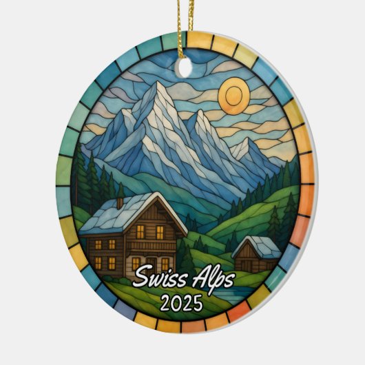Personalisiertes Hartglas Schweizer Alpen, Schweiz Keramik Ornament (Links)