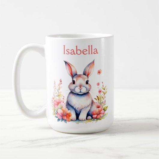 Personalisiertes Hasen in rosa Blume Kaffeetasse (Links)