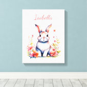 Personalisiertes Hasen in rosa Blume Leinwanddruck (Insitu (Holzboden))