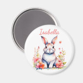 Personalisiertes Hasen in rosa Blume Magnet (Vorderseite/Rückseite)