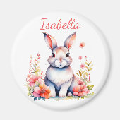 Personalisiertes Hasen in rosa Blume Magnet (Vorne)