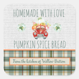 Personalisiertes Haus mit Liebe Pumpkin Truck Quadratischer Aufkleber