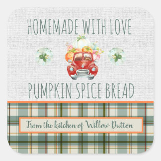 Personalisiertes Haus mit Liebe Pumpkin Truck Quadratischer Aufkleber