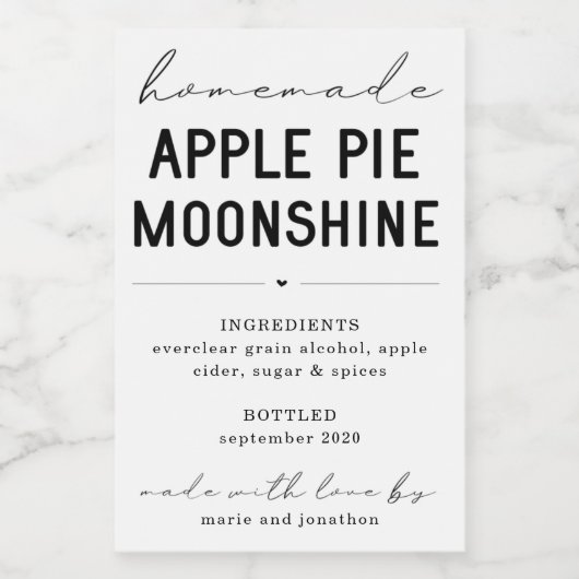 Personalisiertes, hausgemachte Apple Pie Moonshine Weinetikett (Einzelnes Label)