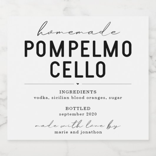 Personalisiertes hausgemachte Pompelmocello-Label Alkoholflaschenetikett (Einzelnes Label)