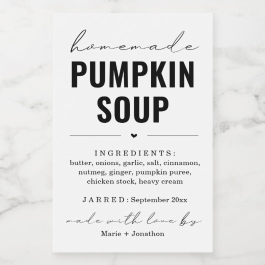 Personalisiertes hausgemachtes Pumpkin-Suppenlabel Weinetikett (Einzelnes Label)
