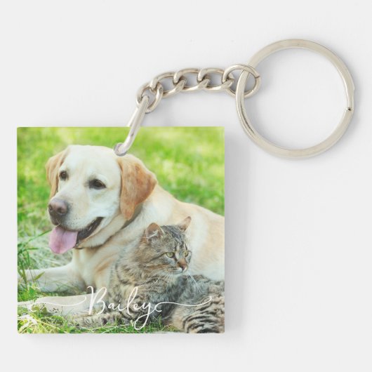 Personalisiertes Haustier 2 Foto und Name Speziell Schlüsselanhänger (Rückseite)