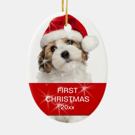 Personalisiertes Haustier Erstes Foto Keramik Ornament (Hinten)