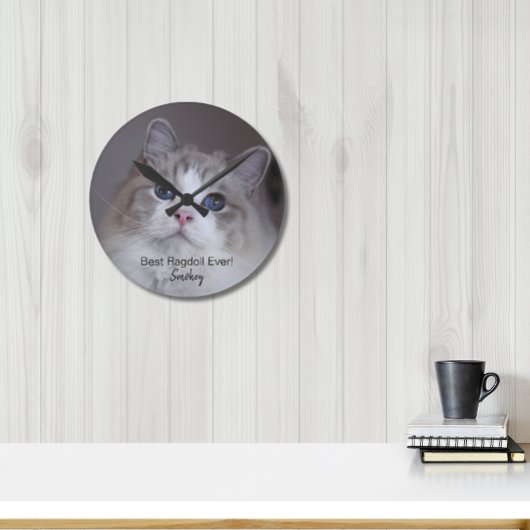 Personalisiertes Haustier Foto Best Ragdoll Clock Runde Wanduhr