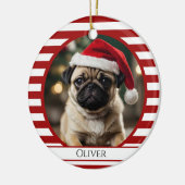 Personalisiertes Haustier Foto Candy Cane Rote Str Keramik Ornament (Links)