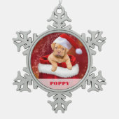 Personalisiertes Haustier Foto Schneeflocke Gerahm Schneeflocken Zinn-Ornament (Vorderseite)