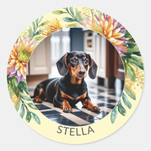 Personalisiertes Haustier-Hund-Foto Tier Blumen Sü Runder Aufkleber