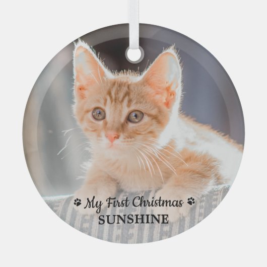 Personalisiertes Haustier Kitten Foto Katze Erste Ornament Aus Glas (Vorderseite)