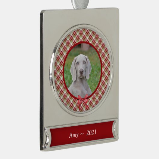 Personalisiertes Haustier - Weihnachten Kariert Banner-Ornament Silber (Rechts)
