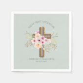 Personalisiertes Heiliges Kommunion Blumenkreuz Serviette (Vorderseite)