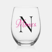 Personalisiertes Heiß-Rosa und Schwarzes Monogramm Weinglas Ohne Stiel (Vorderseite)