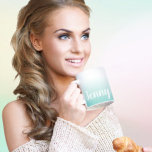 Personalisiertes Hell-Türkis und Weiß Ombre Kaffeetasse