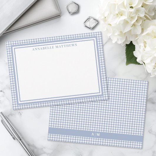 Personalisiertes Hellblau-Gingham-Karo Mitteilungskarte