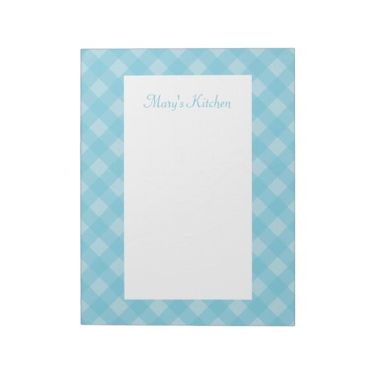 Personalisiertes Hellblau-Gingham-Notizbuch Notizblock (Rotiert)
