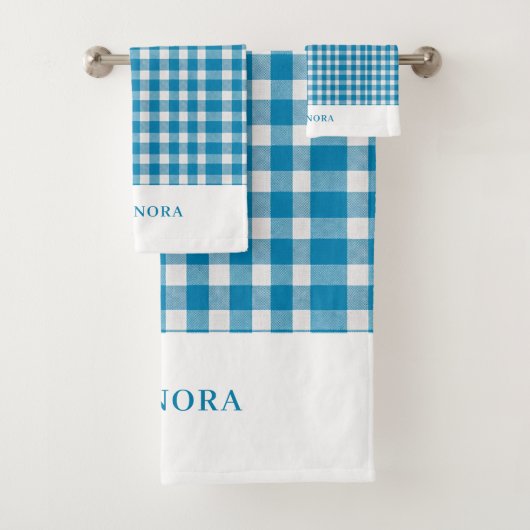 Personalisiertes Hellblau kariertes Handtuch-Set Badhandtuch Set (Insitu)