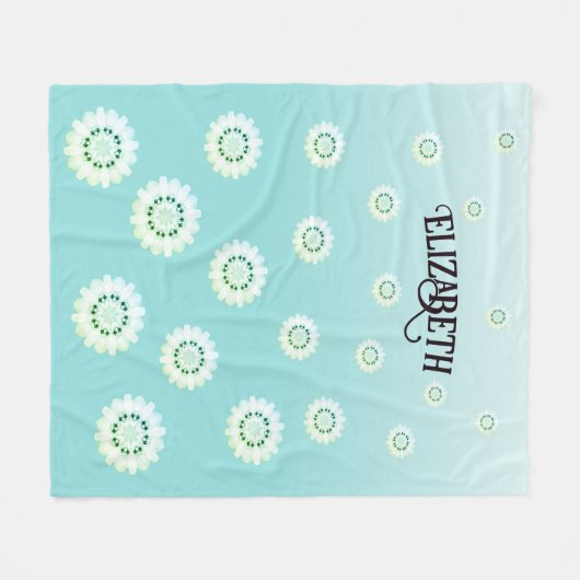Personalisiertes hellblaues Blumenmuster Fleecedecke (Vorderseite (Horizontal))