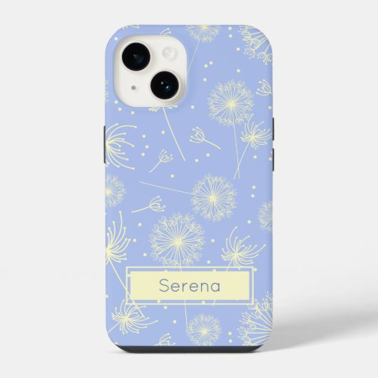 Personalisiertes Hellblaues Blumenmuster mit Löwen iPhone Hülle (Rückseite)