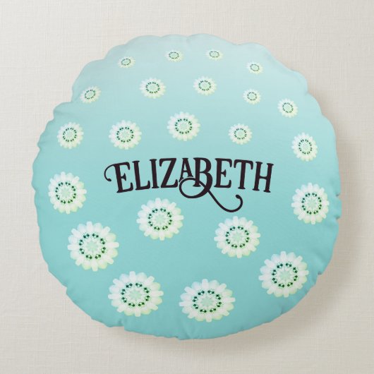 Personalisiertes hellblaues Blumenmuster Rundes Kissen (Vorderseite)