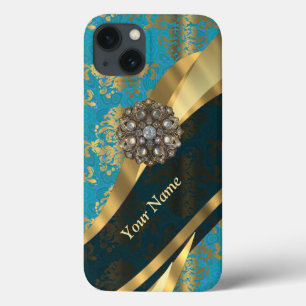 Personalisiertes hellblaues Vintages Damastmuster Case-Mate iPhone Hülle