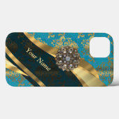 Personalisiertes hellblaues Vintages Damastmuster Case-Mate iPhone Hülle (Rückseite (Horizontal))