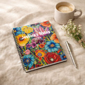 Personalisiertes Helles Blumenmuster mit Namen Notizblock