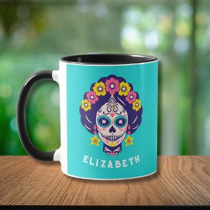 Personalisiertes Helles Blumenzucker-Schädel-Mädch Tasse