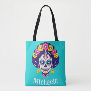 Personalisiertes Helles Florales Zucker-Schädel-Mä Tasche