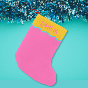 Personalisiertes, helles, heißes Rosa Türkis Orang Kleiner Weihnachtsstrumpf