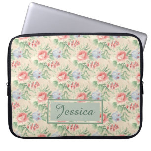 Personalisiertes helles Vintage-Rosenmuster Laptopschutzhülle