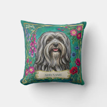 Personalisiertes hellgraues Lhasa-Apso-Blumenkisse