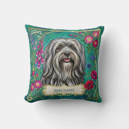 Personalisiertes hellgraues Lhasa-Apso-Blumenkisse Kissen