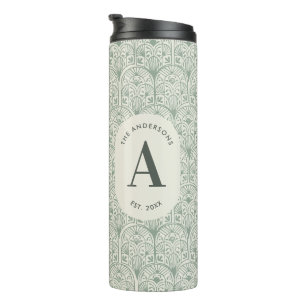 Personalisiertes Hellgrün Monogramm Eleganter Art  Thermosbecher