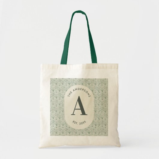 Personalisiertes Hellgrünes Monogramm Elegantes Ar Tragetasche (Vorne)
