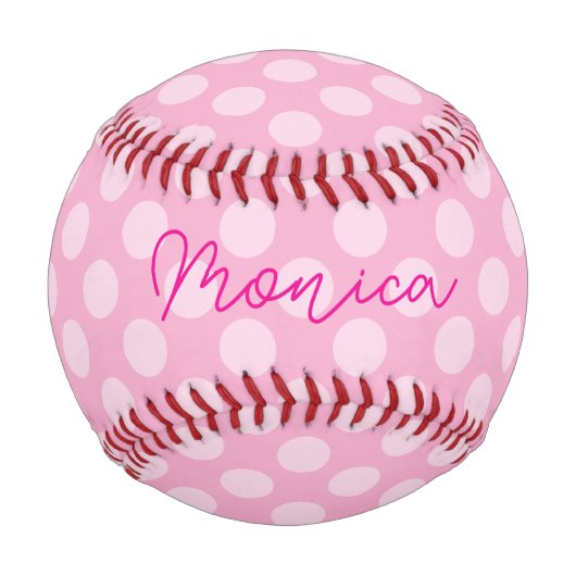 Personalisiertes hellrosa Punkte-Muster Baseball (Vorderseite)