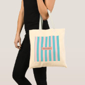 Personalisiertes Hellrosa und Blau Gestreift Tragetasche (Vorderseite (Produkt))