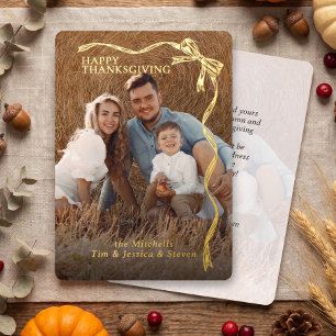 Personalisiertes Herbst-Familienfoto mit goldenem Folien Feiertagskarte