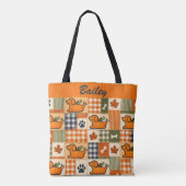 Personalisiertes Herbst-Patchwork-Hund-Kürbis über Tasche (Rückseite)