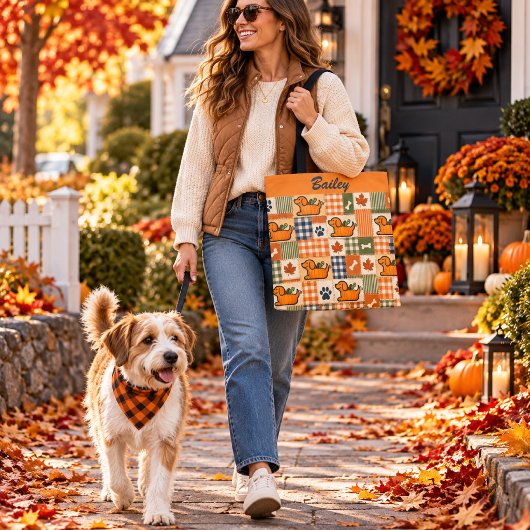 Personalisiertes Herbst-Patchwork-Hund-Kürbis über Tasche