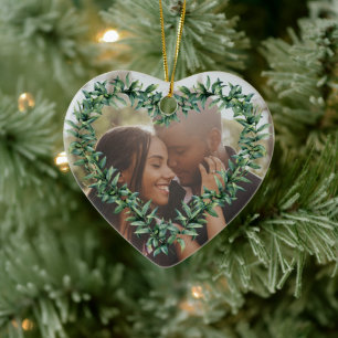 Personalisiertes Herz Erstes Verheiratetes Foto Keramik Ornament