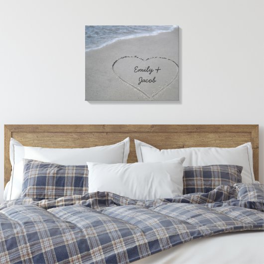 Personalisiertes Herz in sandig ummantelte Canvas Leinwanddruck (Insitu (Schlafzimmer))