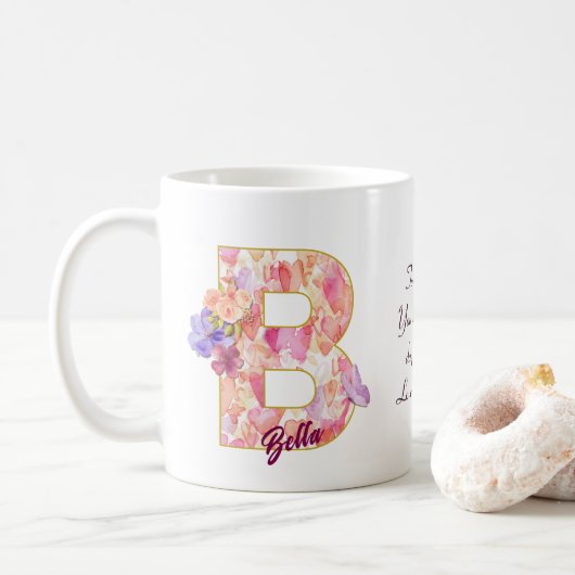 Personalisiertes Herz Muster B Anfangsbuchstabe De Kaffeetasse (Mit Donut)